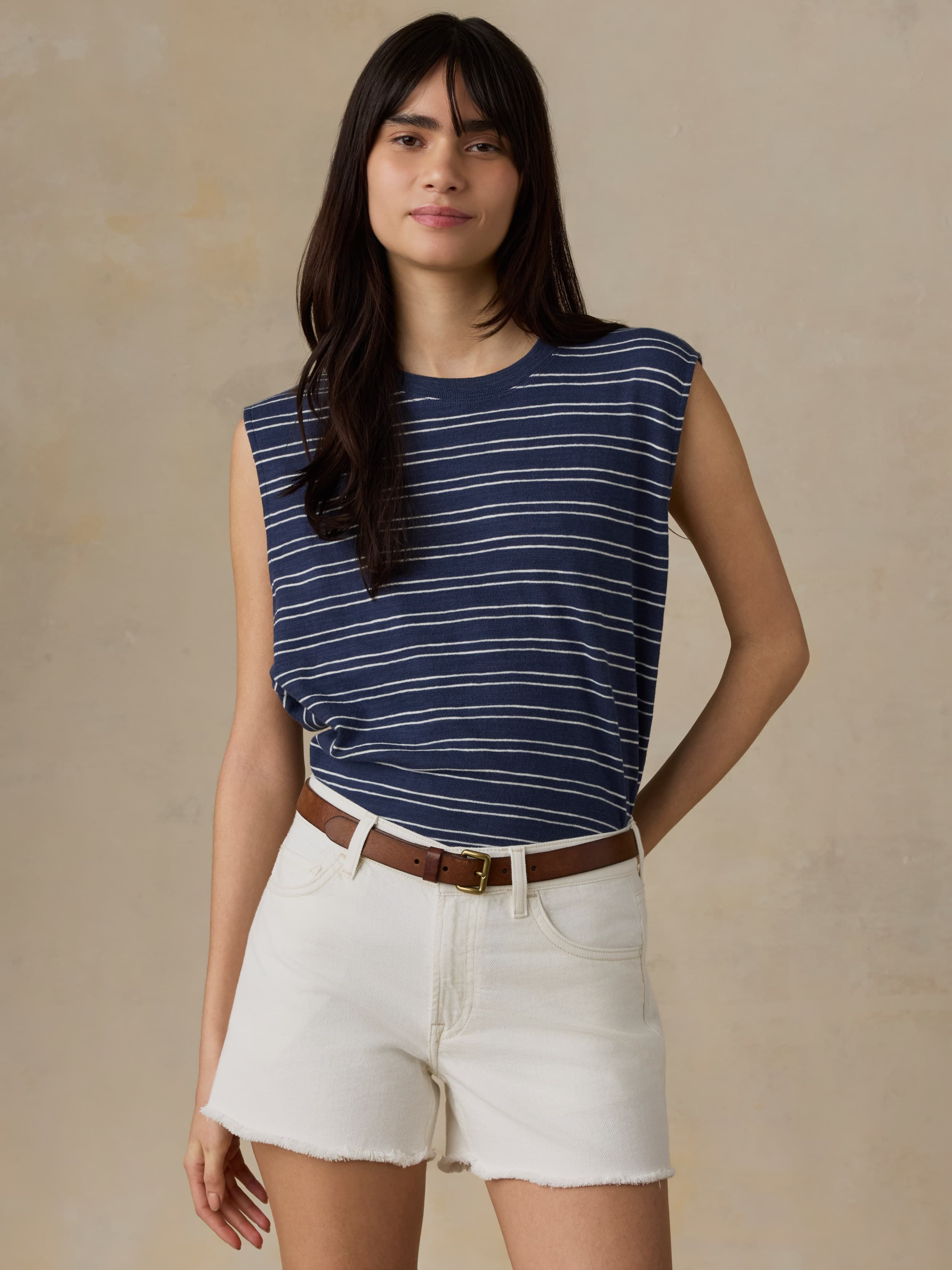 Sunwashed Slub Muscle Tank - Mood Indigo Stripe | Faherty Brand