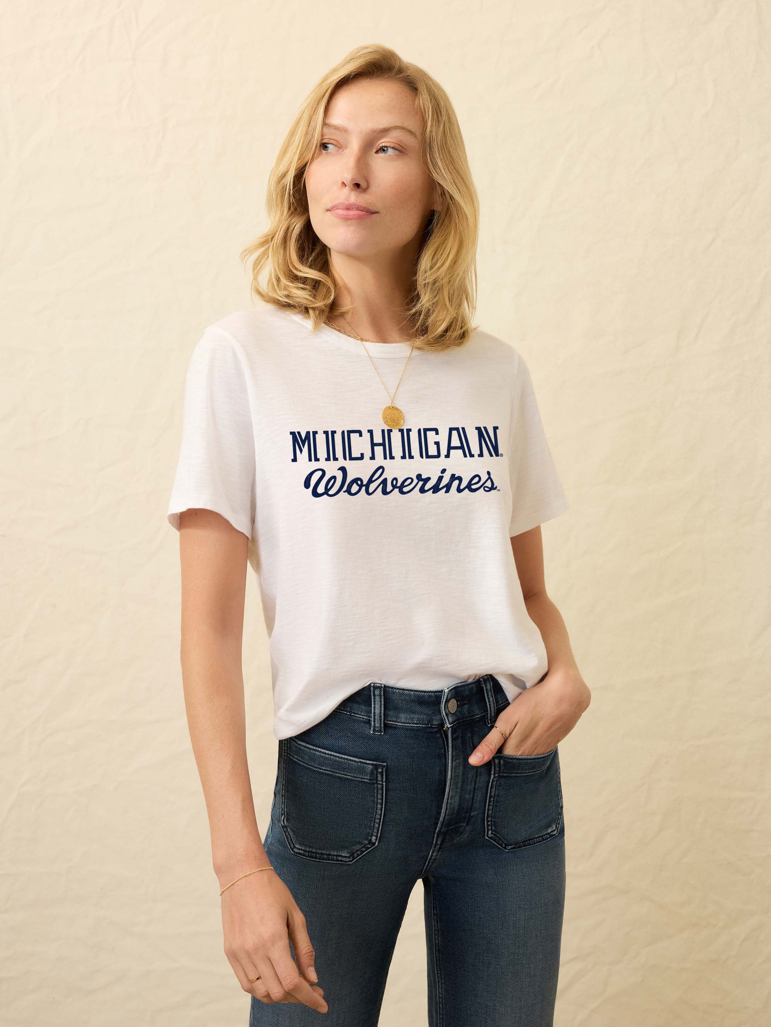 University of Michigan Sunwashed Essential Tee - White