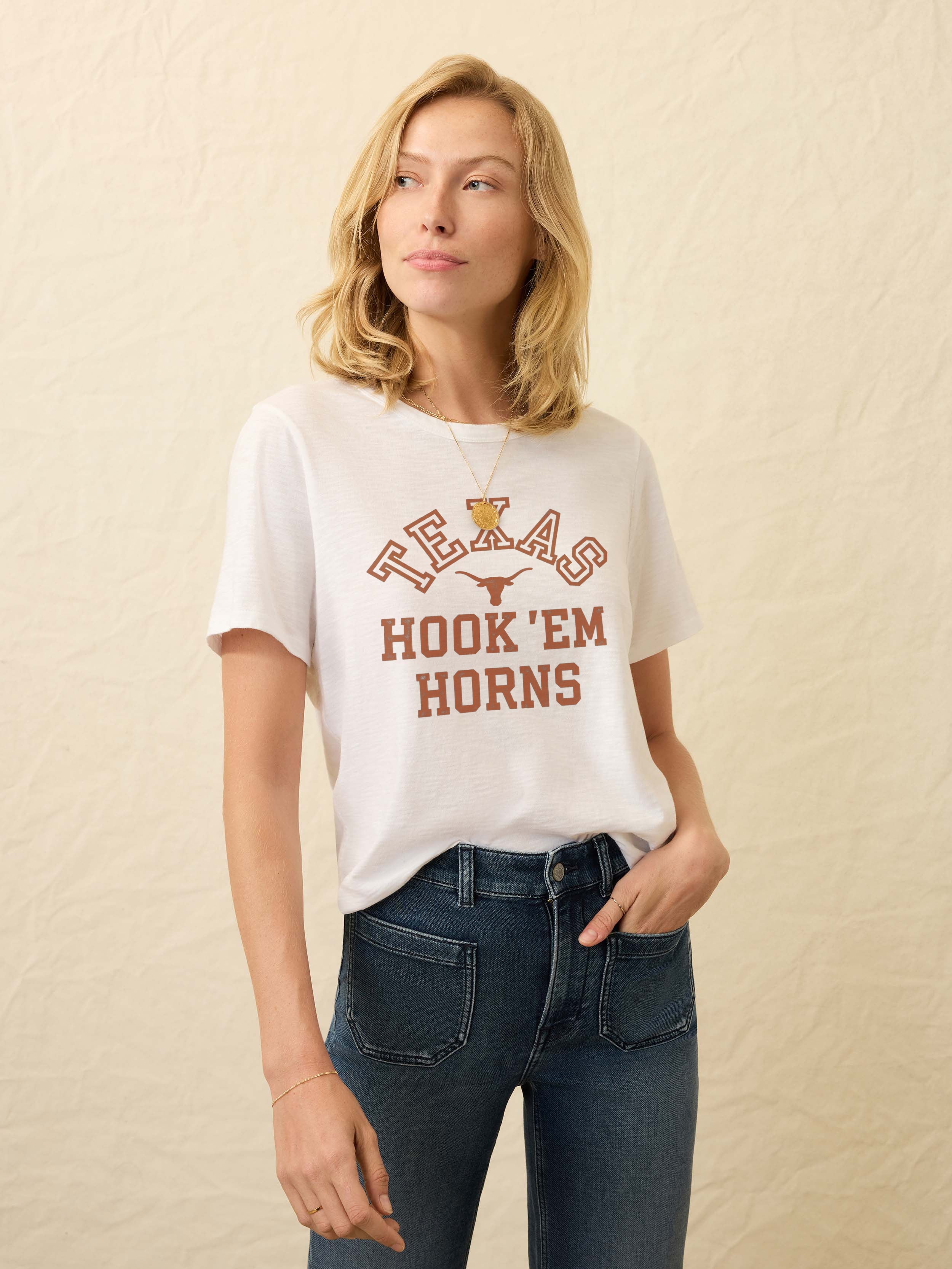 University of Texas Sunwashed Essential Tee - White | Faherty Brand