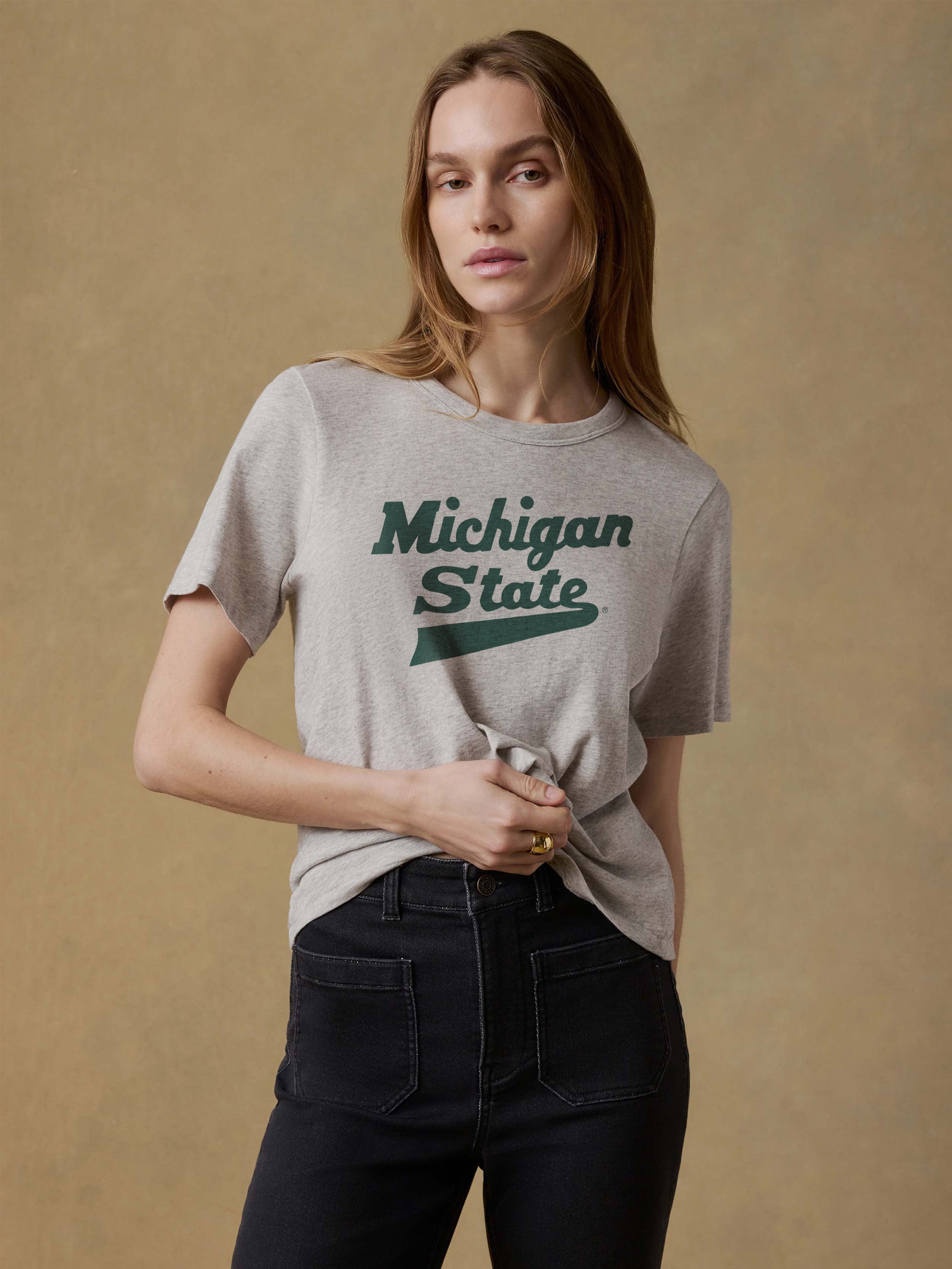 Michigan State Sunwashed Essential Tee - Dune Grey Heather