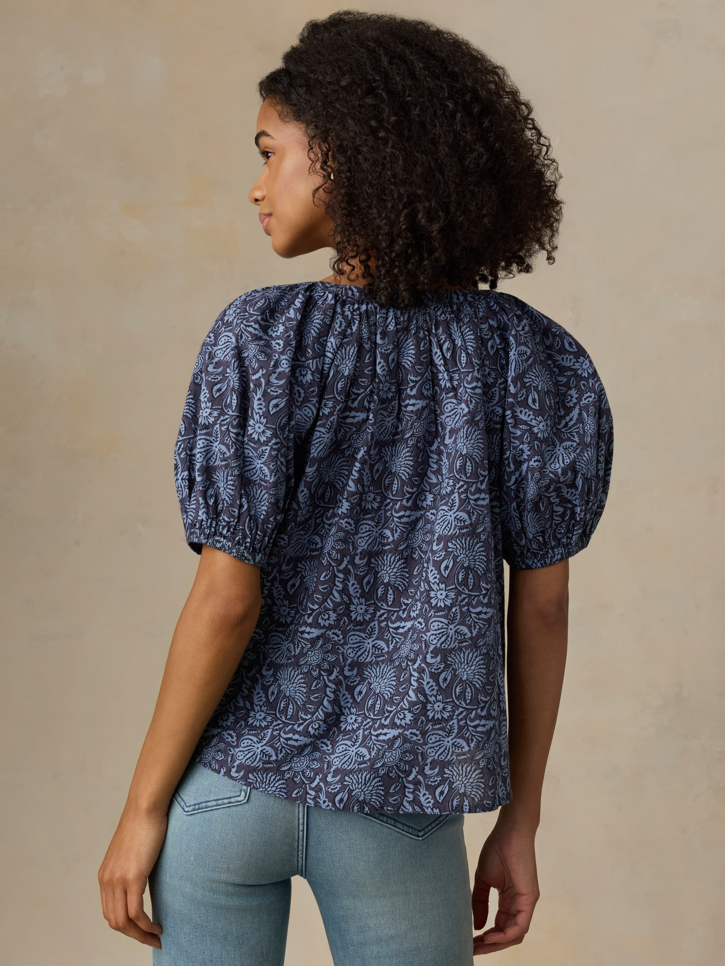 Voile Lettie Top - Blue Moon Petals | Faherty Brand
