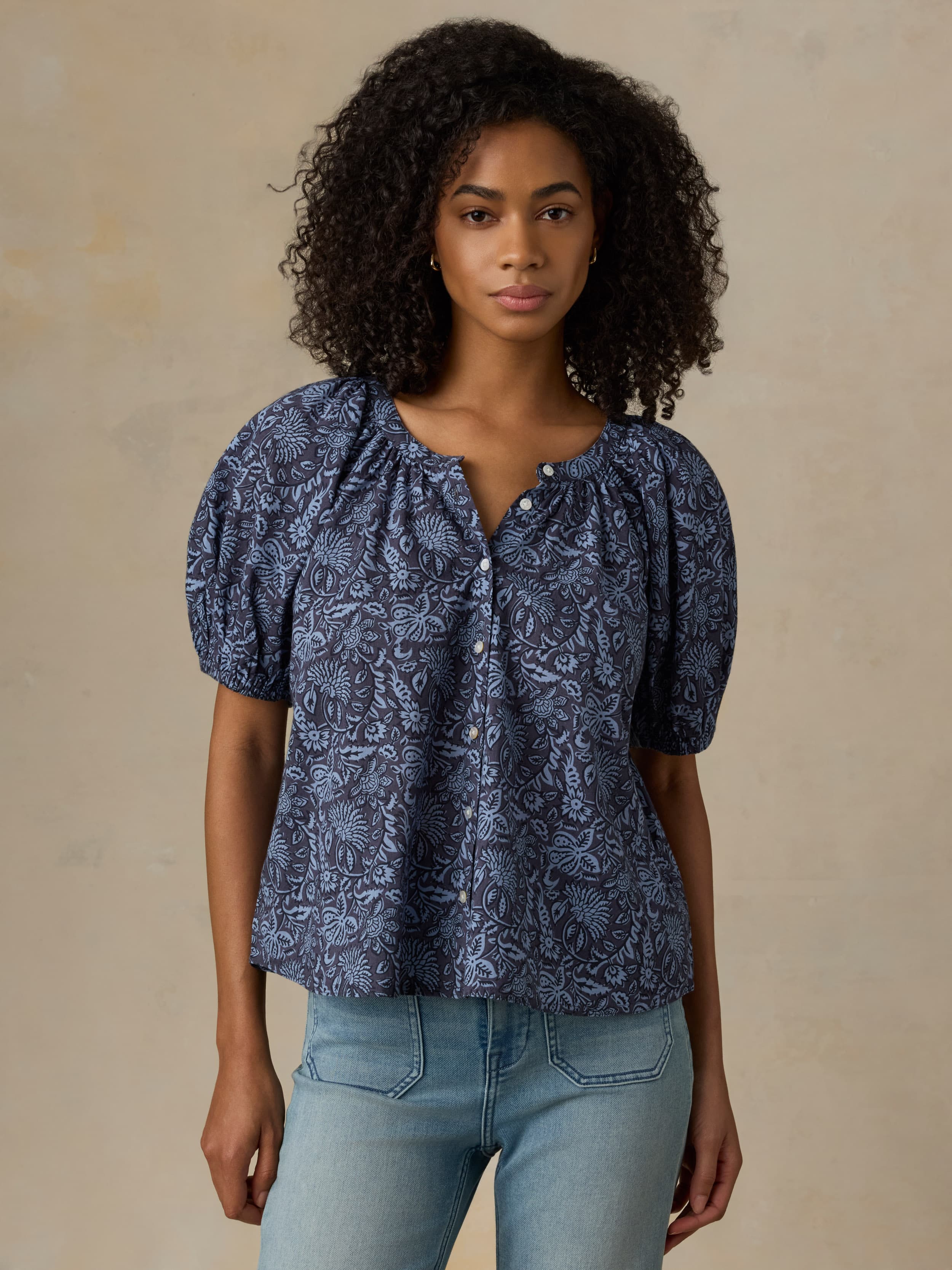 Voile Lettie Top - Blue Moon Petals | Faherty Brand