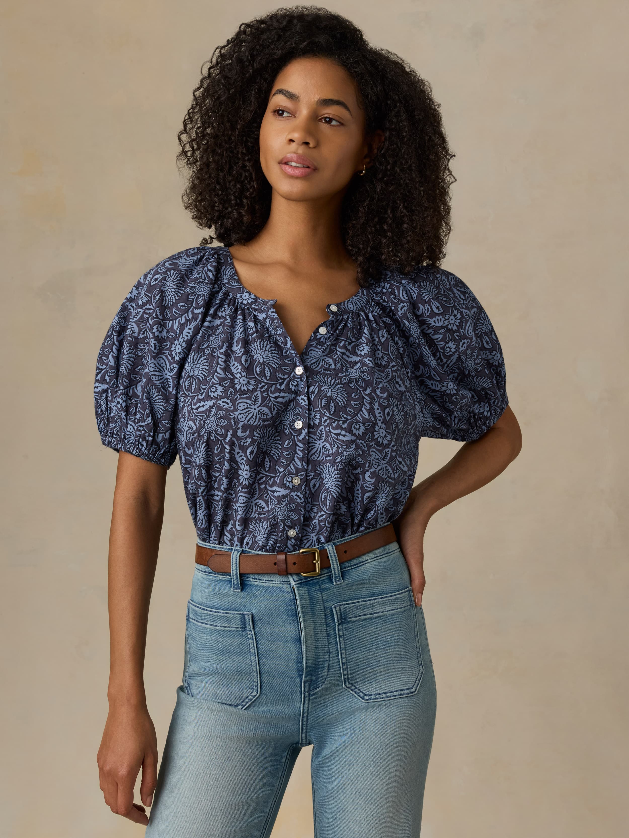 Voile Lettie Top - Blue Moon Petals | Faherty Brand