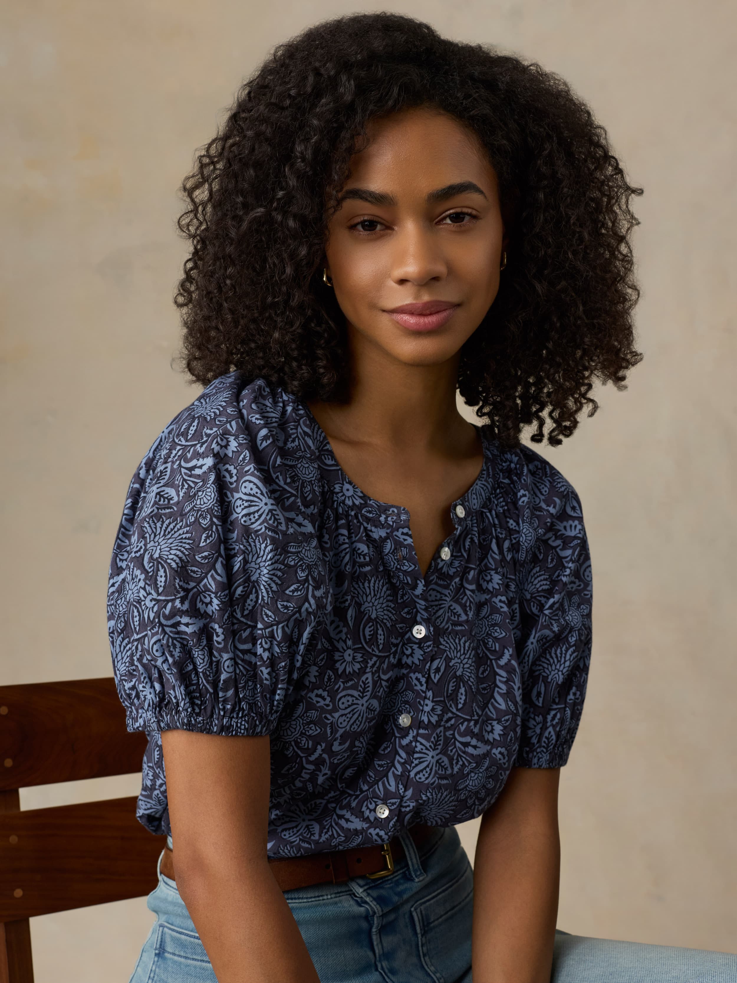 Voile Lettie Top - Blue Moon Petals | Faherty Brand
