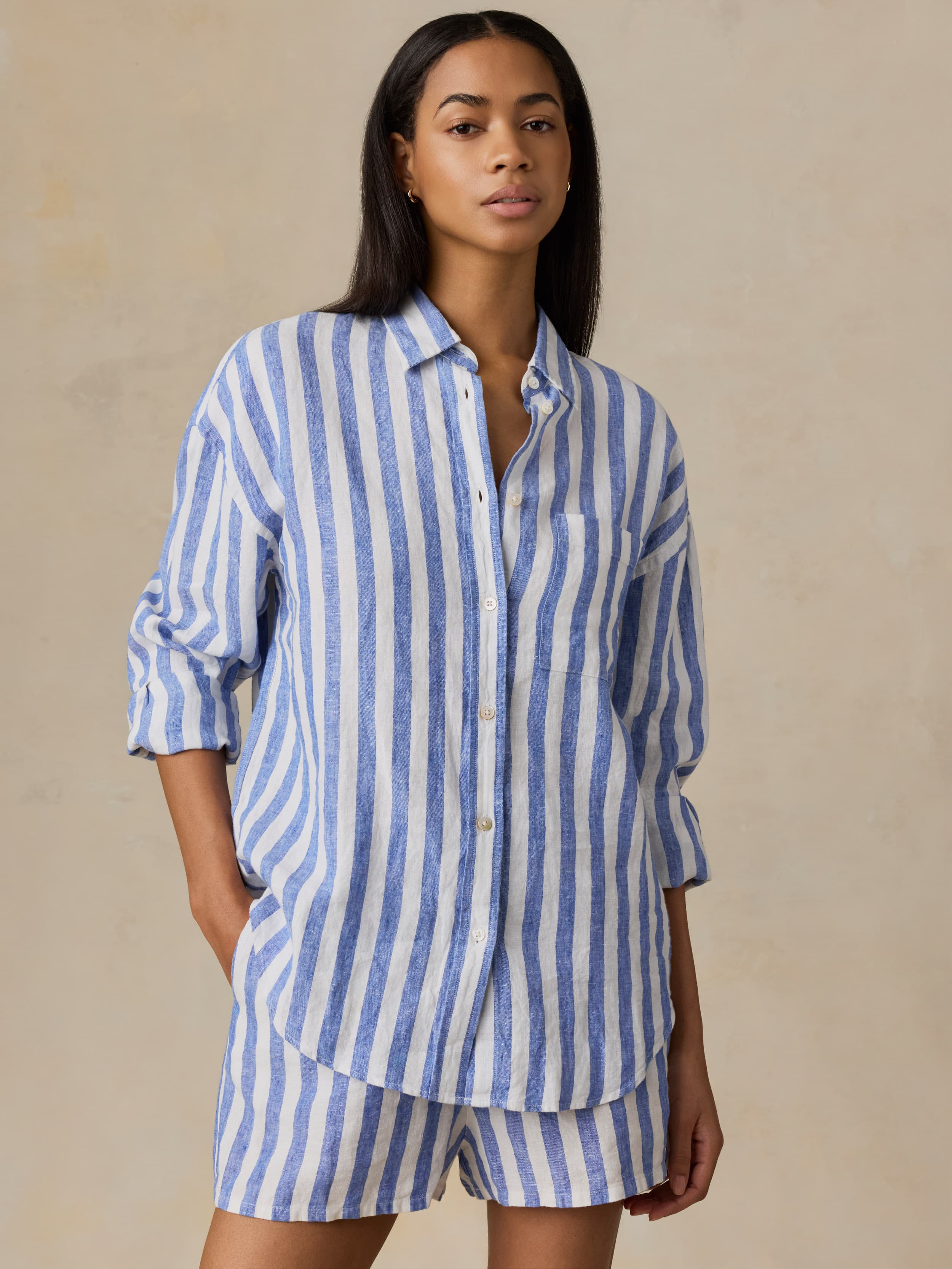 Laguna Linen Relaxed Shirt - Coastal Calm Stripe | Faherty Brand