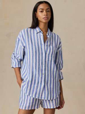 Laguna Linen Relaxed Shirt - Coastal Calm Stripe
