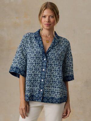 Dune Cotton Gauze Relaxed Camp Shirt - Indigo Blossom