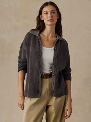 Sunwashed Cotton Sweater Polo - Chocolate Brown
