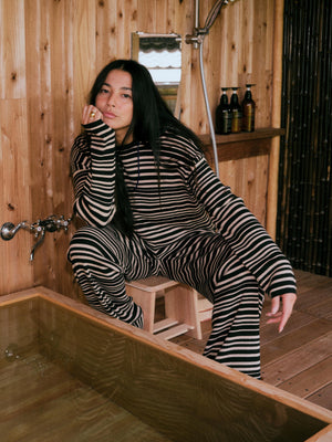Cotton Cashmere Crew - Coastal Coal Stripe