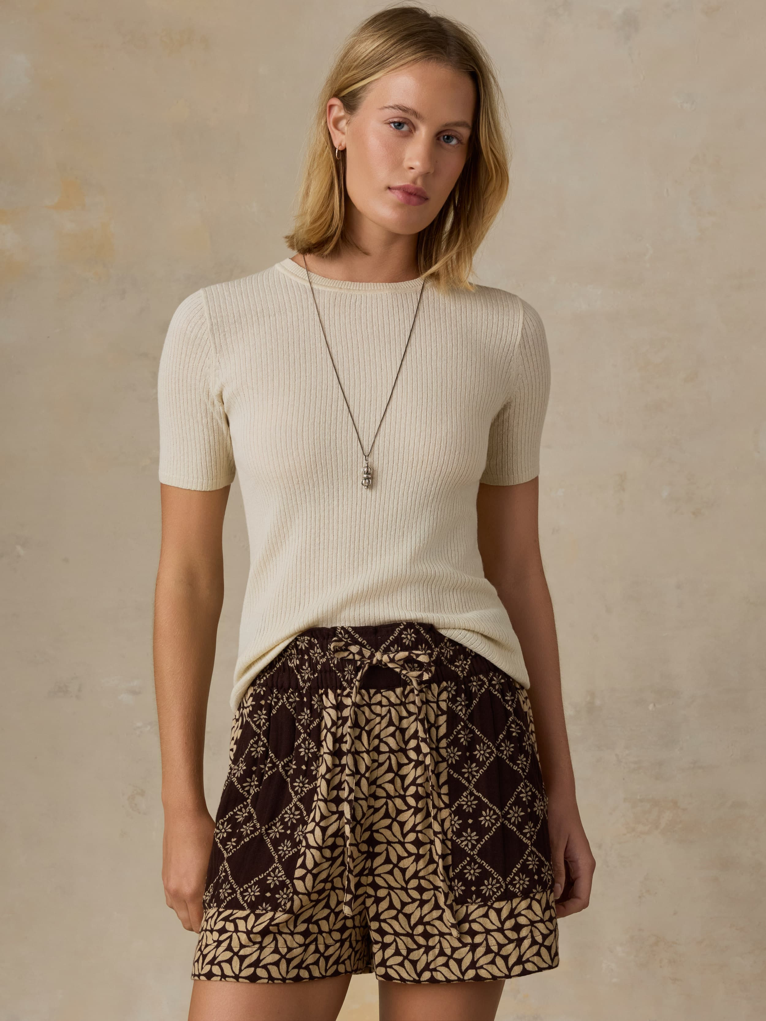 Miramar Linen Mini Rib Tee - Summer Sand | Faherty Brand