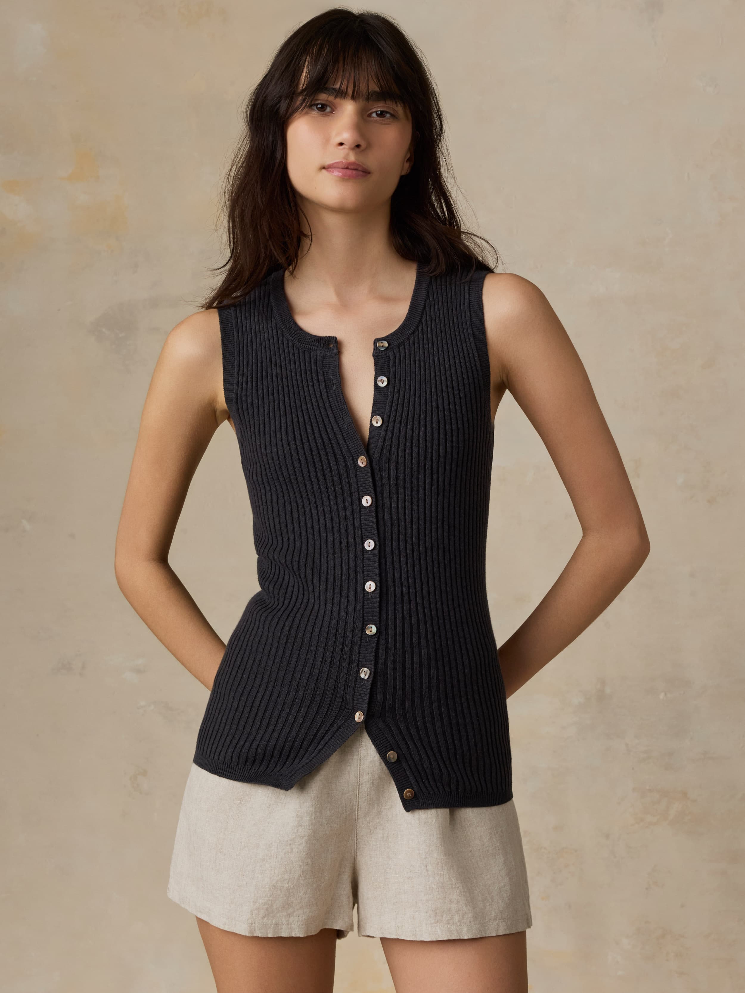 Miramar Linen Cami Cardigan - Washed Black | Faherty Brand