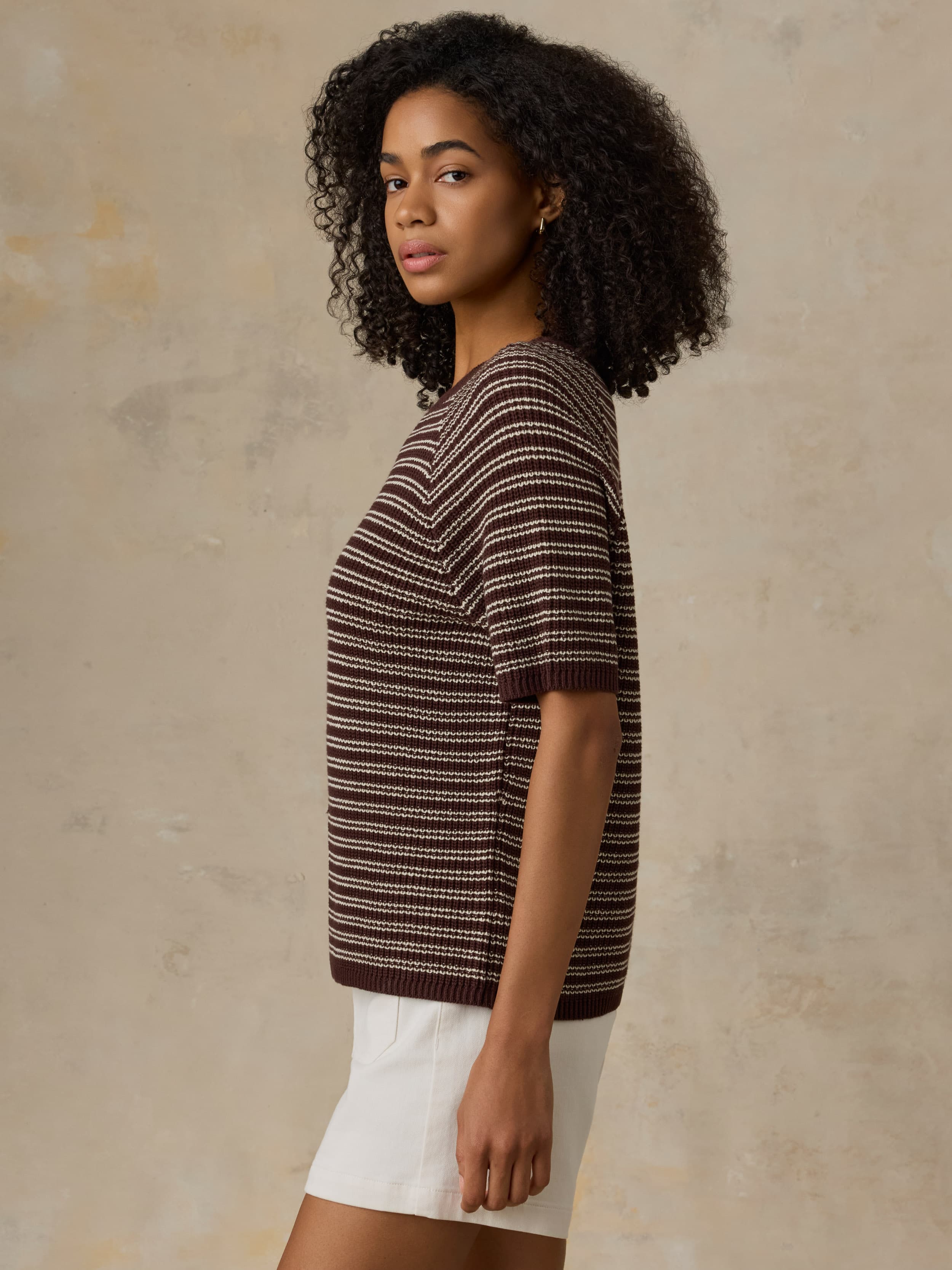 Miramar Linen Tee - Mocha Stripe | Faherty Brand