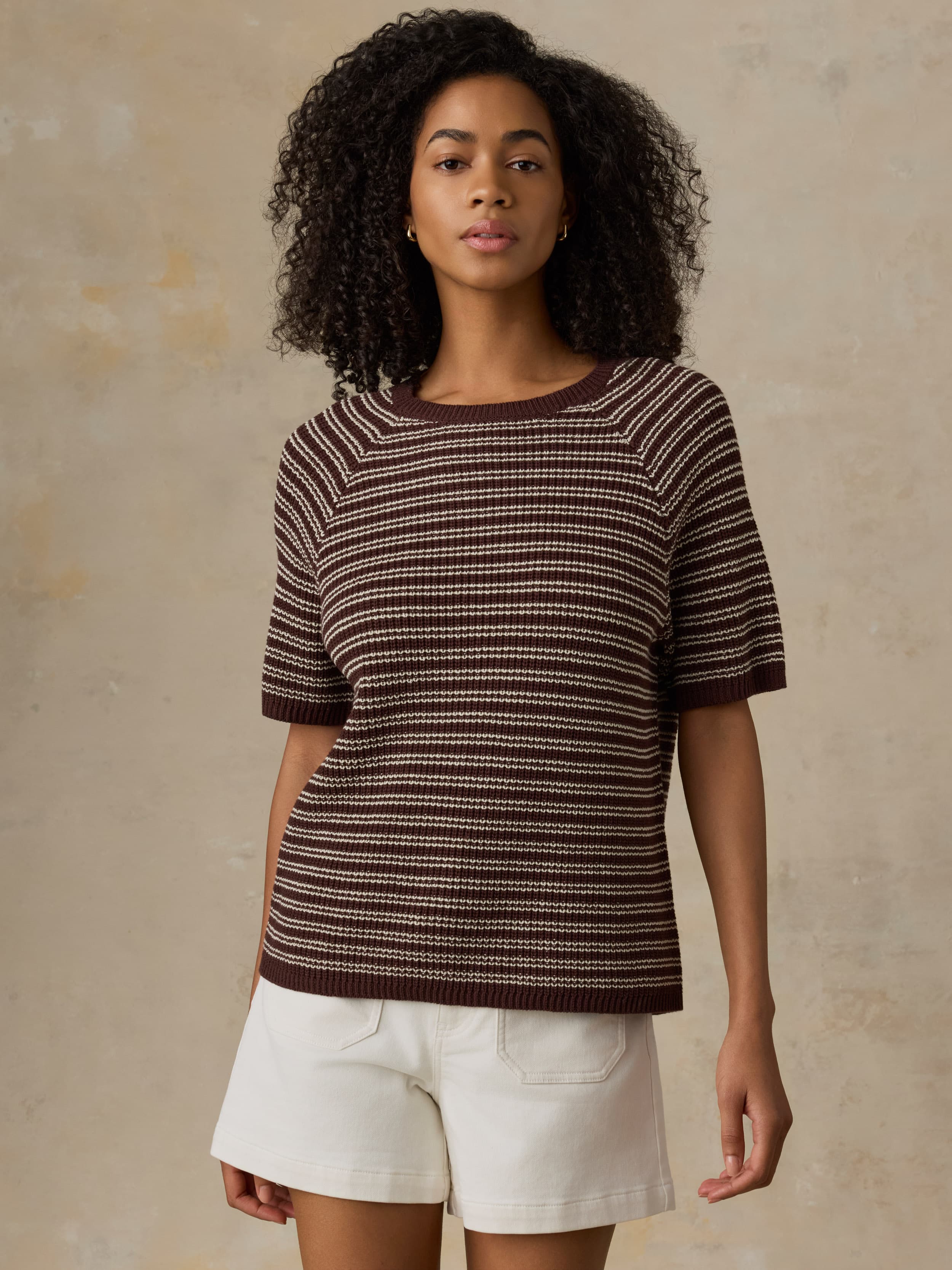 Miramar Linen Tee - Mocha Stripe | Faherty Brand