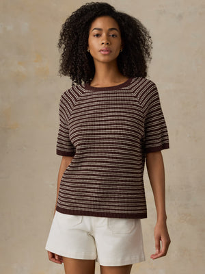 Miramar Linen Tee - Mocha Stripe