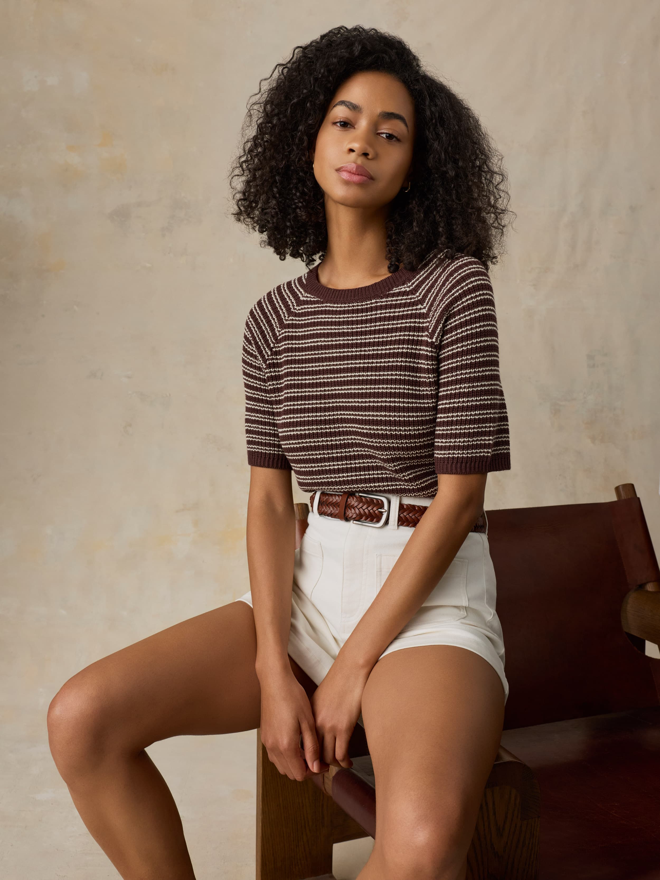 Miramar Linen Tee - Mocha Stripe | Faherty Brand