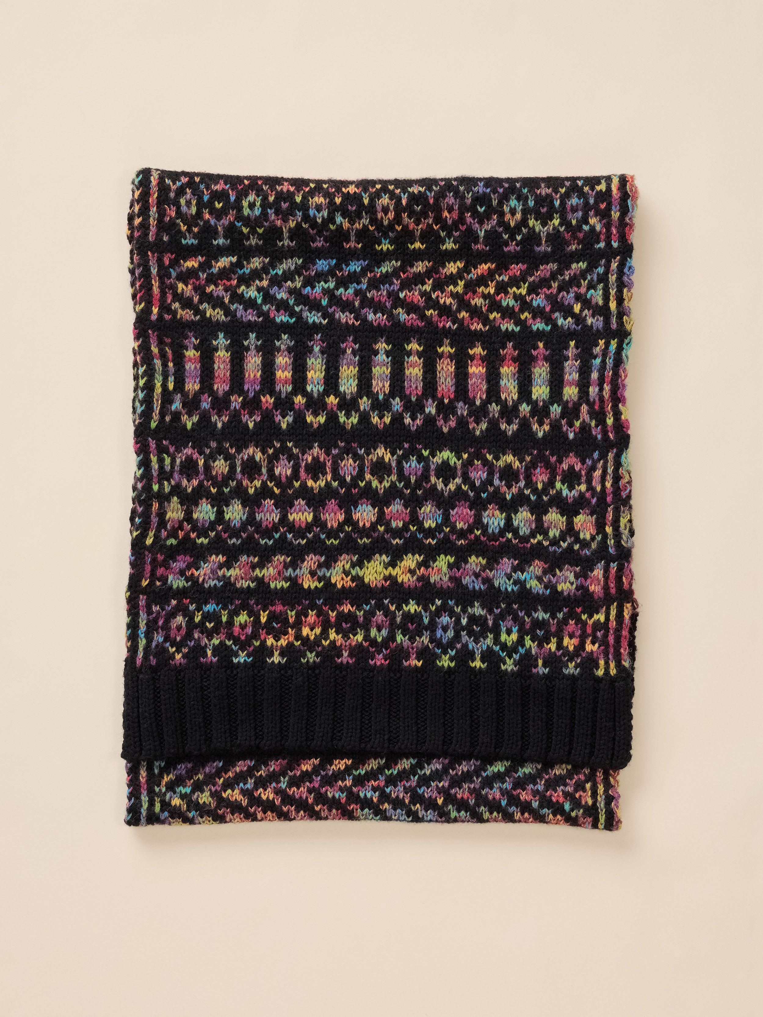 A multicolored knit scarf