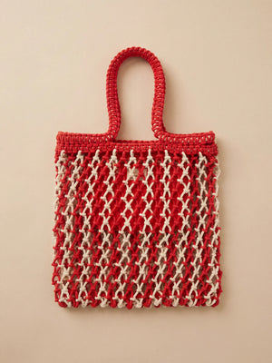 Sunwashed Macrame Tote - Poppy Red