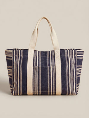 Dune Stripe Beach Tote - Peacoat