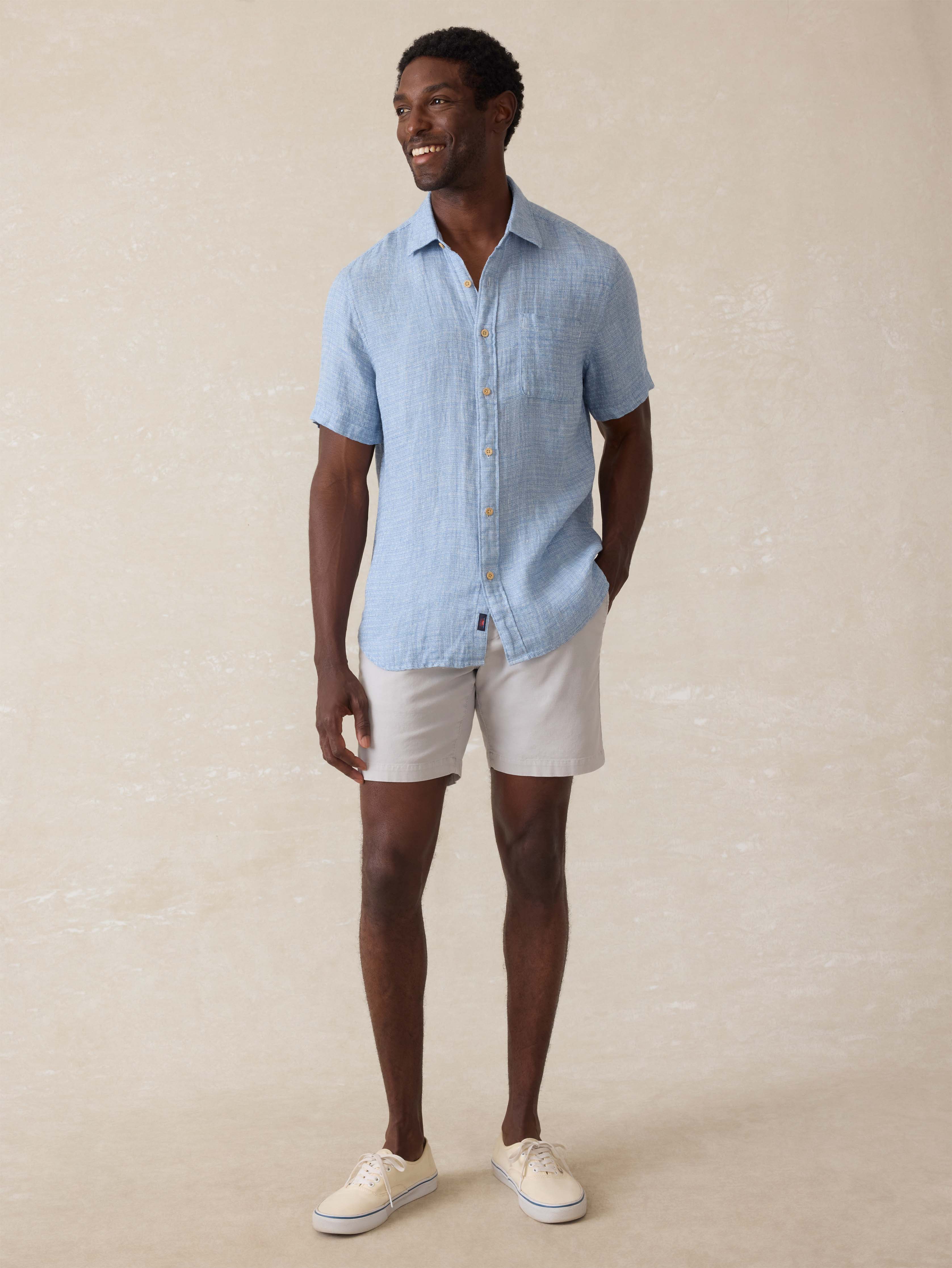 Tradewinds Linen Blend Short - Rain Cloud